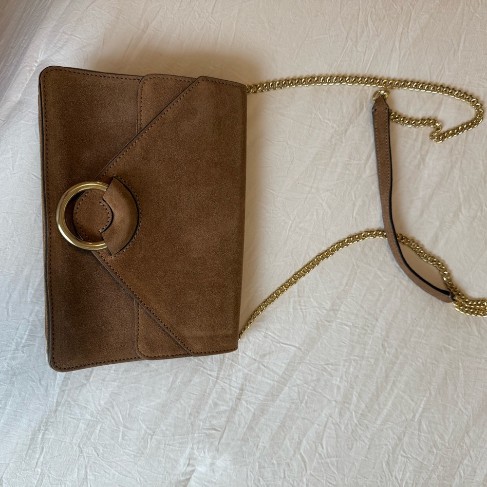 Banana Republic Tan Suede Clutch with Gold Accent
